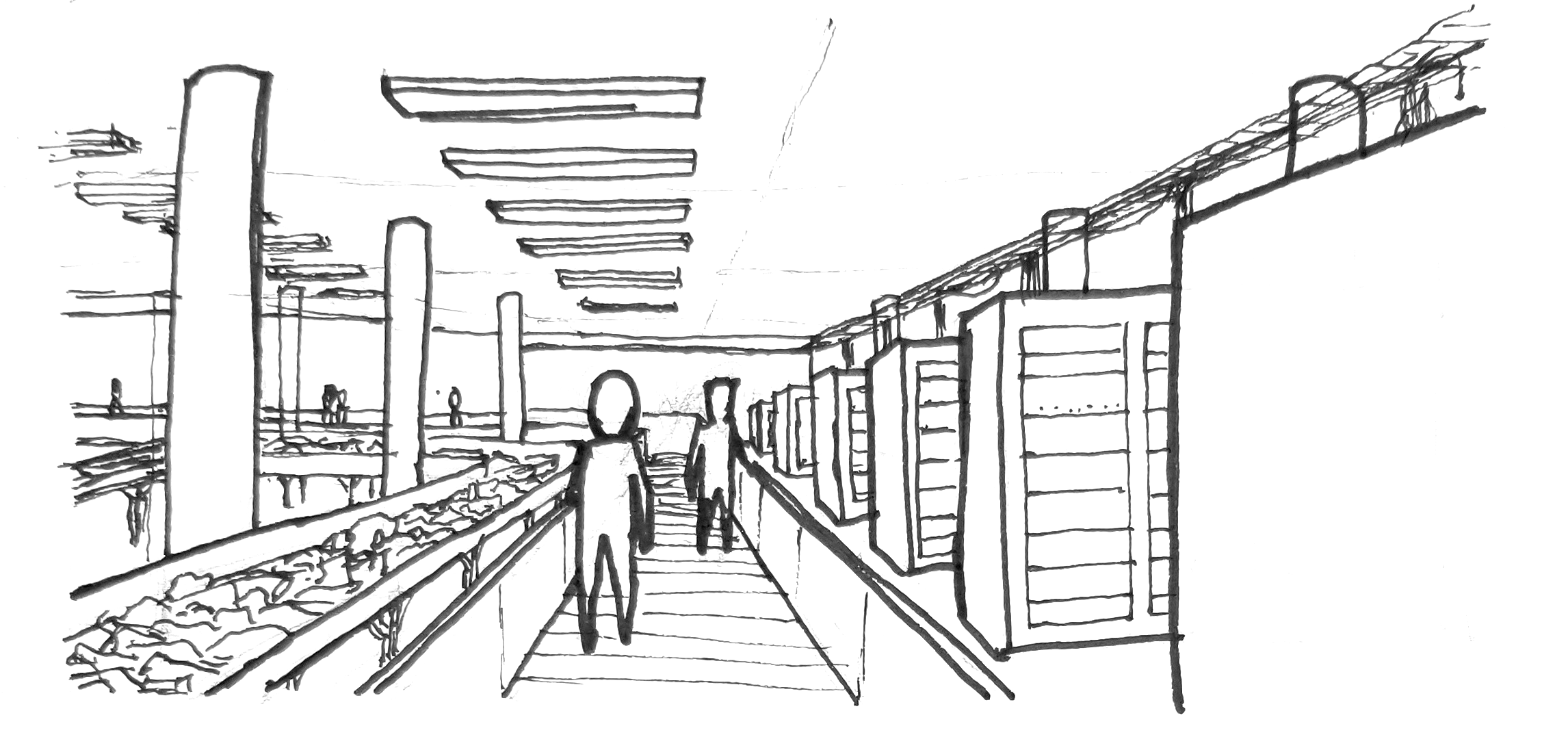 A visitor journey through item intake and information servers